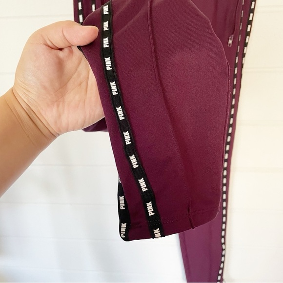 Victoria's Secret Pink Active Skinny Trackpant Burgundy Side Stripe Logo S-M - Picture 6 of 11